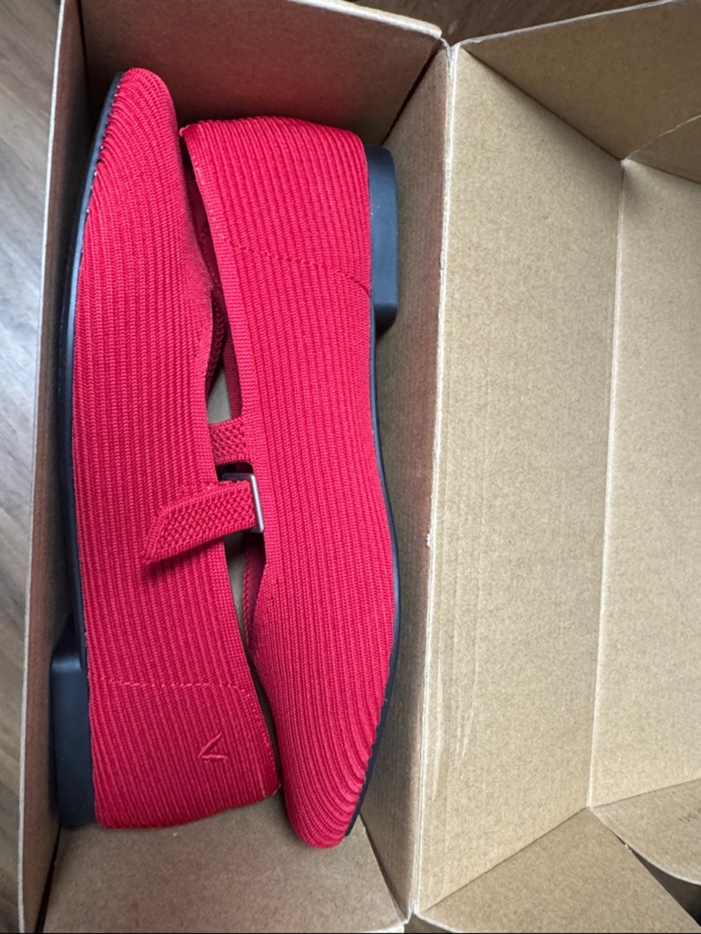 Women's Red Knit Flats with Strap